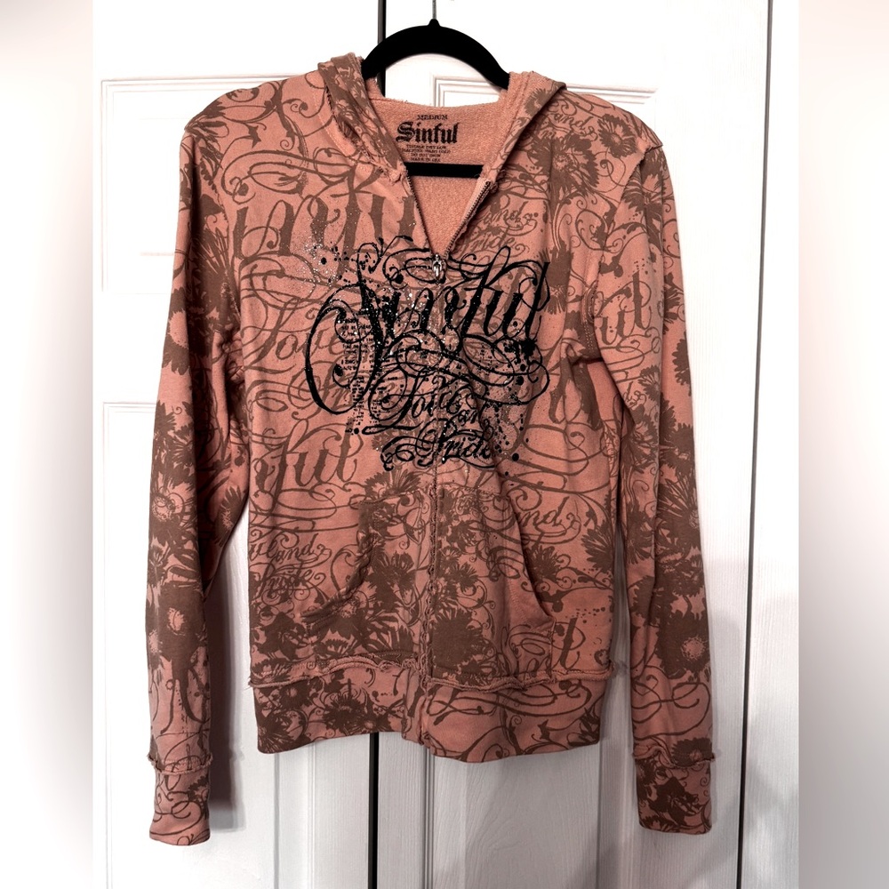 Sinful brand, light pink hoodie